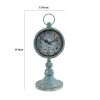 13 Inch Decorative Table Clock, Iron, Vintage Inspired Design, Aqua Blue