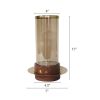 11 Inch Glass Hurricane Candle Holder, Acacia Wood, Small, Gold FInish