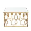 32 Inch Coffee Table, Mirror Top, Geometric Patterns, Iron, Modern, Gold