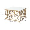 32 Inch Coffee Table, Mirror Top, Geometric Patterns, Iron, Modern, Gold