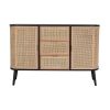Dana 47 Inch Wood Sideboard Cabinet, 3 Drawers, Rattan Doors, Modern, Black