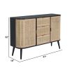 Dana 47 Inch Wood Sideboard Cabinet, 3 Drawers, Rattan Doors, Modern, Black
