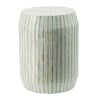 18 Inch Stool Table, Modern, Round Drum Design, Capiz Shells, Blue Finish