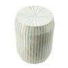 18 Inch Stool Table, Modern, Round Drum Design, Capiz Shells, Blue Finish