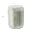 18 Inch Stool Table, Modern, Round Drum Design, Capiz Shells, Blue Finish