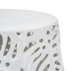 19 Inch Stool Table, Round Drum, Ceramic, Palm Leaf Design, Glossy White