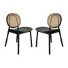 Ada 24 Inch Dining Chair, Cane Rattan Back, Beech Wood, Set of 2, Black