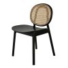 Ada 24 Inch Dining Chair, Cane Rattan Back, Beech Wood, Set of 2, Black