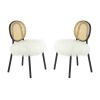 Ada 24 Inch Dining Chair, Cane Rattan Back, Fur Seat, Set of 2, Black