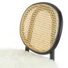 Ada 24 Inch Dining Chair, Cane Rattan Back, Fur Seat, Set of 2, Black