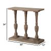 36 Inch Console Table, Fir Wood, Classical Turned Pedestal Base, Gray