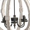 22 Inch 6 Light Wood Chandelier, Candelabra Style,Classic, White Finish