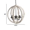 22 Inch 6 Light Wood Chandelier, Candelabra Style,Classic, White Finish