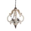 20 Inch 4 Light Wood Chandelier, Classic Candelabra Style, Vintage, White