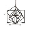 19 Inch 2 Light Chandelier, Geometric Pattern, Iron Frame, Retro, Black