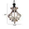 13 Inch 1 Light Chandelier, Classic Fir Wood Scrollwork, Iron, White, Black