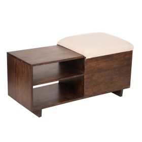 40 Inch Accent Storage Bench, Sliding Cushion Top, Modern, Brown Wood