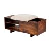 40 Inch Accent Storage Bench, Sliding Cushion Top, Modern, Brown Wood