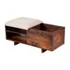 40 Inch Accent Storage Bench, Sliding Cushion Top, Modern, Brown Wood