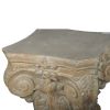 18 Inch Column Pedestal, Classic Carved Scrollwork, Floral, Antique White