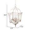 18 Inch Chandelier, Birdcage Design Iron, Farmhouse Weathered Antique White