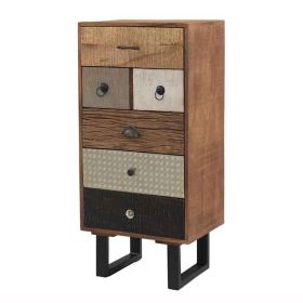 42 Inch Tall Dresser Chest, Multicolor, 6 Drawers, Sturdy Sled Base, Brown