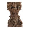 19 Inch Classic Stool Table, Carved Pillar Accent, Wood, Antique Brown