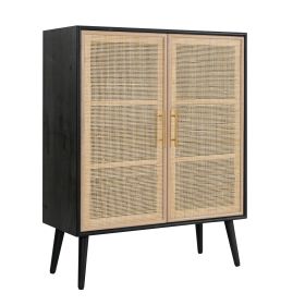 Dana 40 Inch Storage Cabinet, Wood Frame, 2 Shelves, 2 Rattan Doors, Black