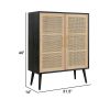 Dana 40 Inch Storage Cabinet, Wood Frame, 2 Shelves, 2 Rattan Doors, Black