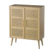 Dana 40 Inch Storage Cabinet, Wood Frame, 2 Shelves, 2 Rattan Doors, Brown