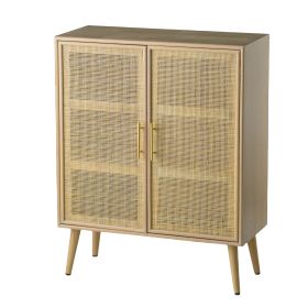 Dana 40 Inch Storage Cabinet, Wood Frame, 2 Shelves, 2 Rattan Doors, Brown