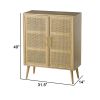 Dana 40 Inch Storage Cabinet, Wood Frame, 2 Shelves, 2 Rattan Doors, Brown
