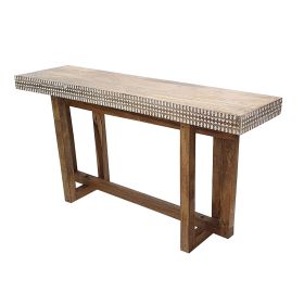 55 Inch Console Sideboard Sofa Table, Hand Carved Wood Apron, Classic Brown