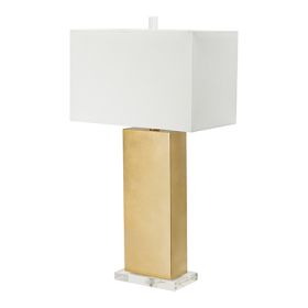16 Inch Modern Table Lamp, White Rectangular Shade, Acrylic Base, Gold