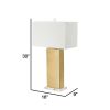 16 Inch Modern Table Lamp, White Rectangular Shade, Acrylic Base, Gold