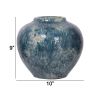 10 Inch Small Round Terracotta Vase, Subtly Curved, Textured Blue Finish