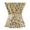 18 Inch Modern Capiz Accent Table Stool, Yellow, Blue Mosaic Pattern