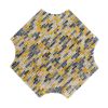 18 Inch Modern Capiz Accent Table Stool, Yellow, Blue Mosaic Pattern