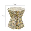 18 Inch Modern Capiz Accent Table Stool, Yellow, Blue Mosaic Pattern