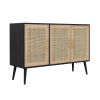 Dana 47 Inch TV Media Entertainment Center, Pine Wood, Rattan Doors, Black