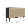 Dana 47 Inch TV Media Entertainment Center, Pine Wood, Rattan Doors, Black