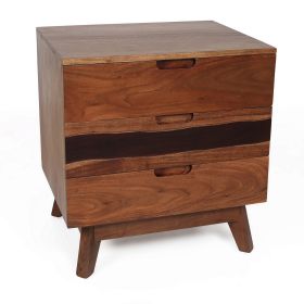23 Inch Nightstand Side Table, Live Edge Acacia Wood, 3 Drawers, Brown