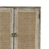 38 Inch 2 Door Cabinet, 1 Drawer, Acacia Wood, Cane Front, Weathered White