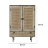 38 Inch 2 Door Cabinet, 1 Drawer, Acacia Wood, Cane Front, Weathered White