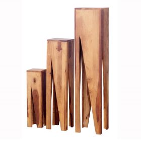 45, 34, 22 Inch Pedestal Table Stand, Set of 3, V Cut Sheesham Wood, Brown