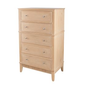 46 Inch Tall Dresser Chest, Pine Wood, 5 Drawers, Textured Natural Brown