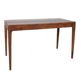 52 Inch Writing Desk, Natural Textured Acacia Wood, Burnished Brown
