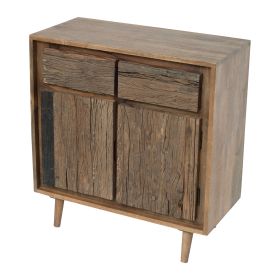 31 Inch Side Cabinet Console, 2 Doors and Drawers, Acacia, Mango Wood Brown