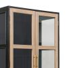 Dana 63 Inch Tall Cabinet, 2 Glass Doors, 1 Drawer, Pine Wood, Black