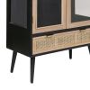 Dana 63 Inch Tall Cabinet, 2 Glass Doors, 1 Drawer, Pine Wood, Black